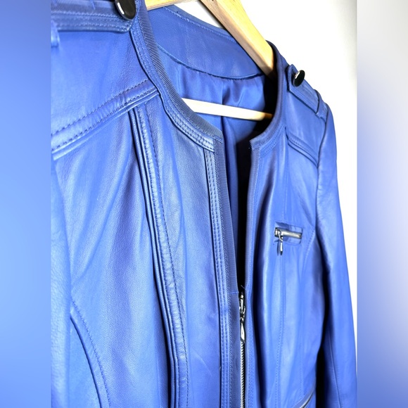 WHBM White House Black Market Leather blue jacket - Picture 6 of 11